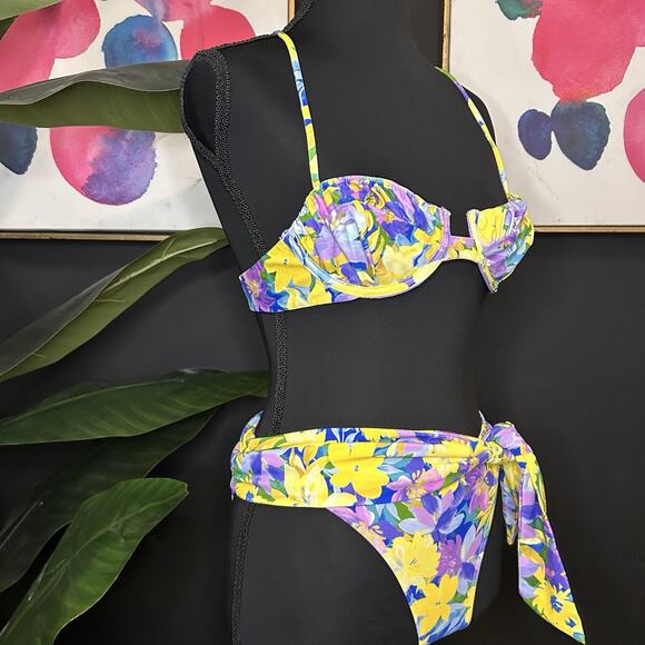 For Love & Lemons Floral Two Piece Swim Suit Cheeky Bikini Women's XS - Picture 2 of 4